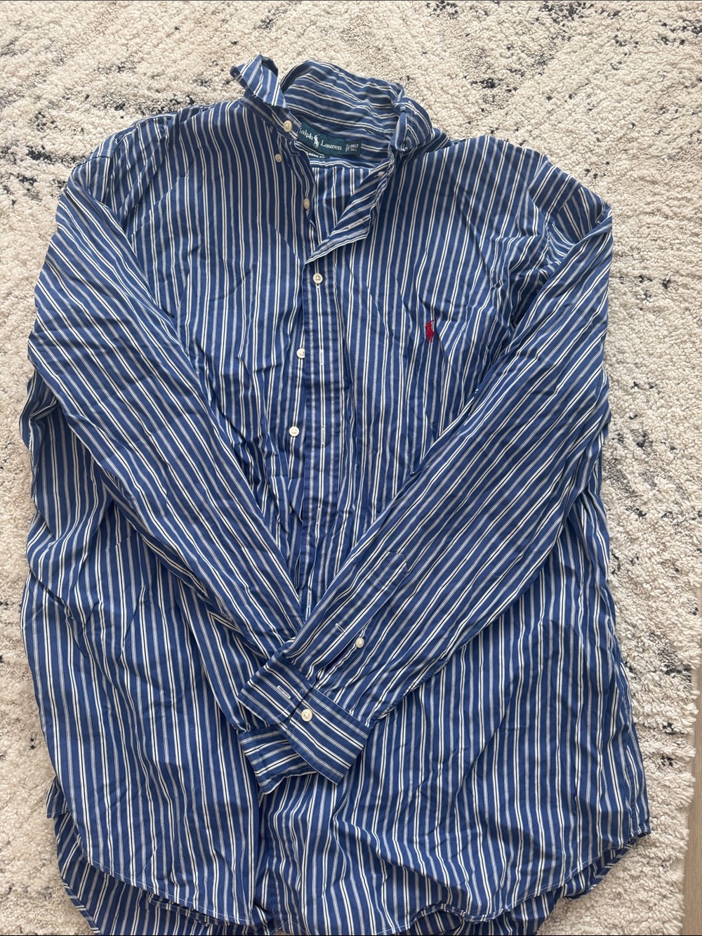 Ralph Lauren Navy and White Striped Button-Down Shirt
